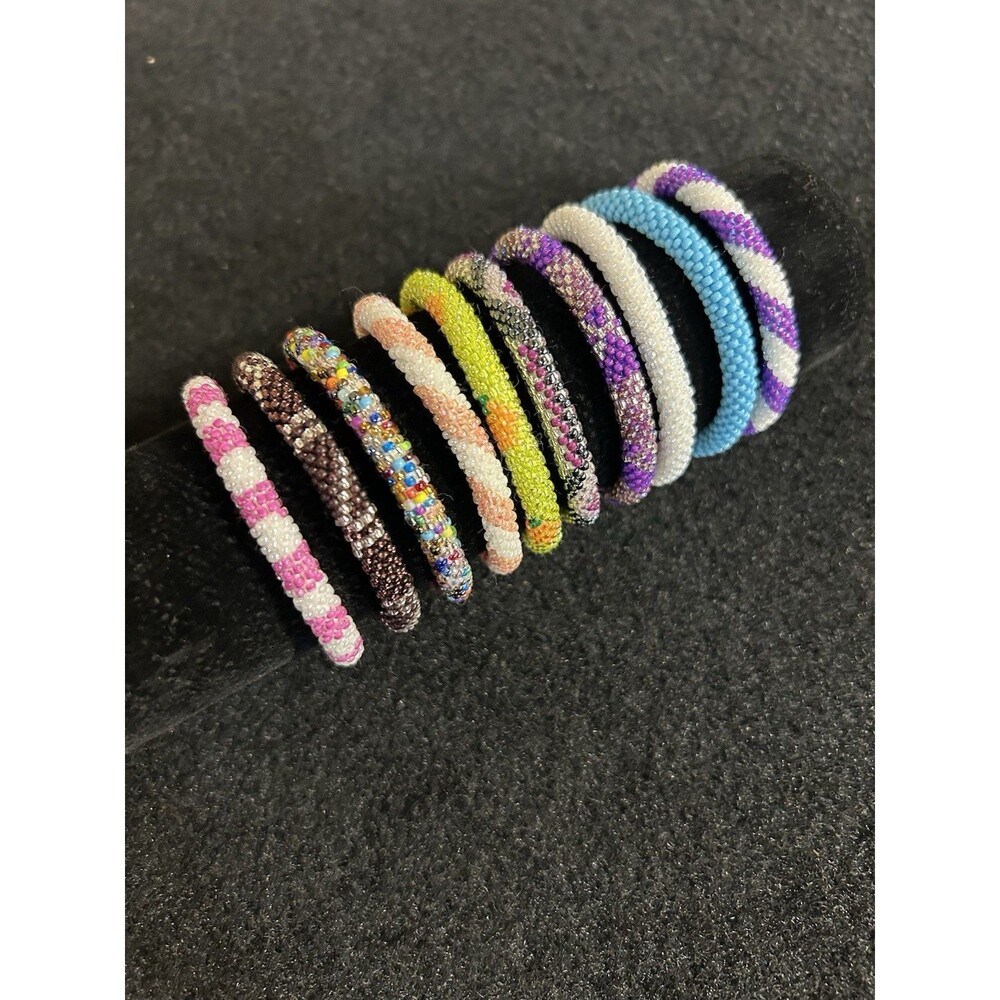 Nepal Glass Bead Crochet Bracelets 10 Count Assorted Colors/Patterns J-6